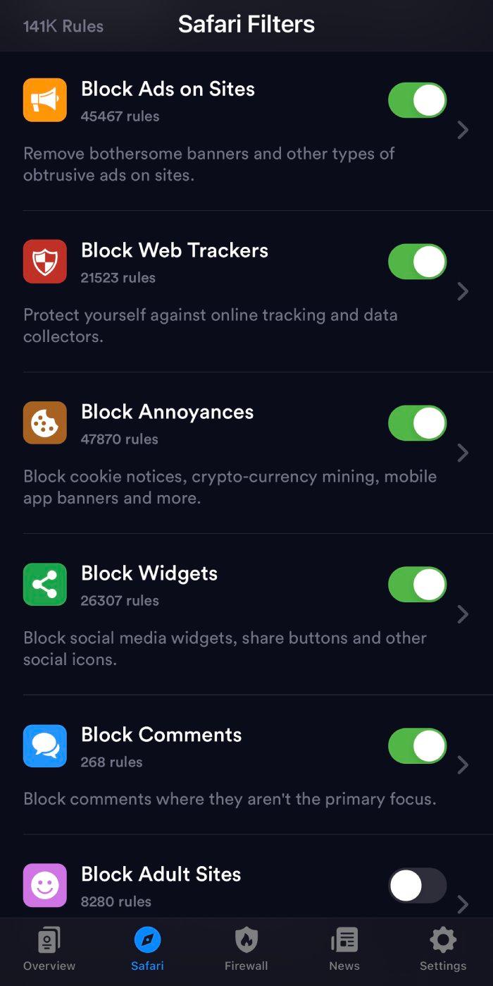 1Blocker's list of general filters to use for ad blocking on Safari.