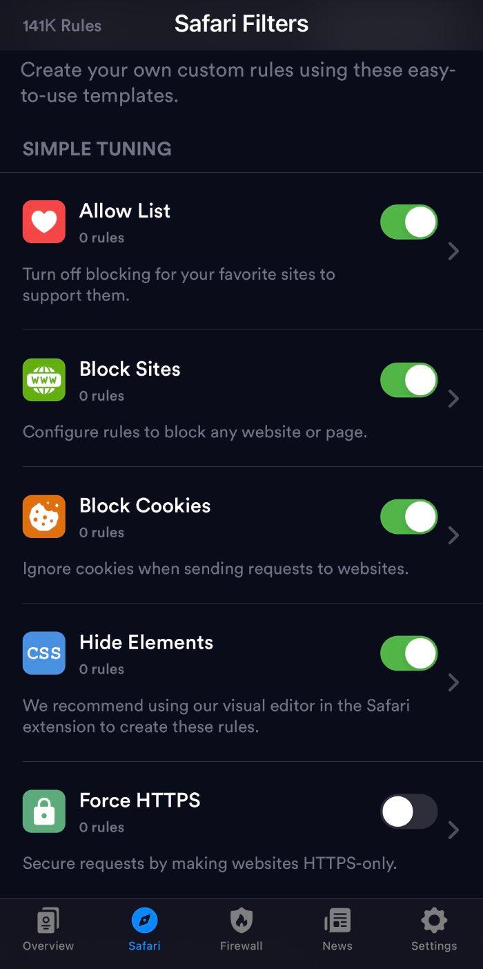 1Blocker's list of custom filters to use for ad blocking on Safari.