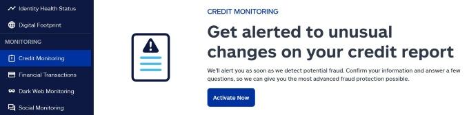 Allstate Identity Theft Protection website on the credit monitoring activation page.