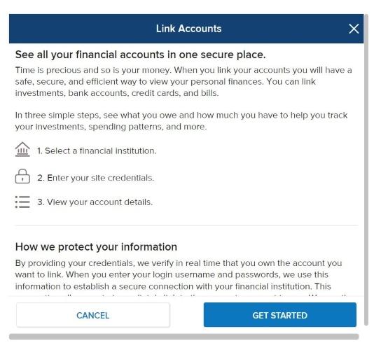 Allstate Identity Theft Protection pop-up asking you to link your financial accounts to your service.