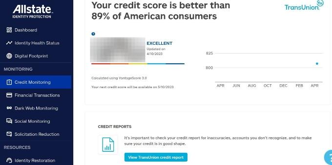 Allstate Identity Theft Protection credit score report and analysis.