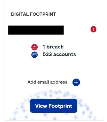 Results from the Allstate Digital Footprint app's data breach scan.