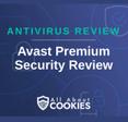 A blue background with images of locks and shields with the text &quot;Antivirus Review Avast Premium Security Review&quot; and the All About Cookies logo. 