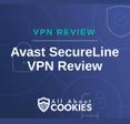 A blue background with images of locks and shields with the text &quot;VPN Review Avast SecureLine VPN Review&quot; and the All About Cookies logo. 