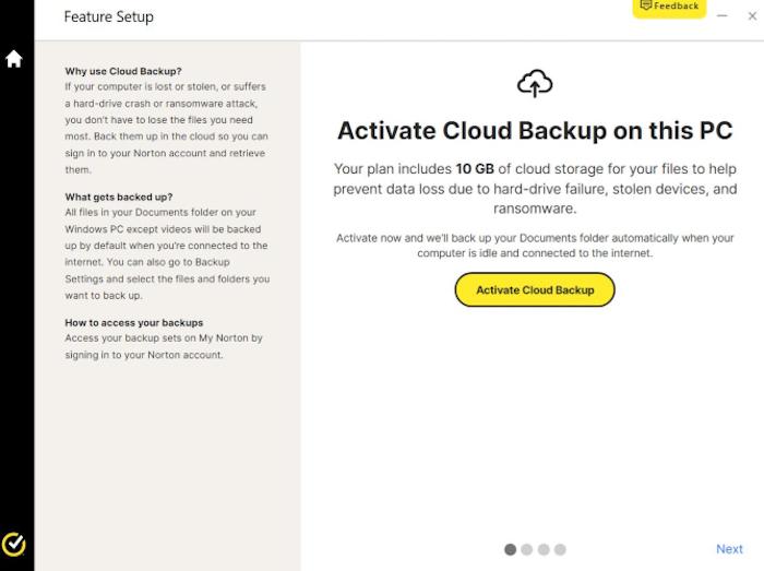 Norton walked us through setup and also included lots of tips, like turning on Cloud Backup in case we lost files due to a virus or ransomware.