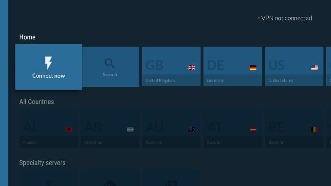NordVPN's Fire TV app interface with different servers to connect to.