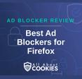A blue background with images of locks and shields with the text &quot;Ad Blocker Review Best Ad Blockers for Firefox&quot; and the All About Cookies logo. 