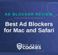 A blue background with images of locks and shields with the text &quot;Ad Blocker Review Best Ad Blockers for Mac and Safari&quot; and the All About Cookies logo. 