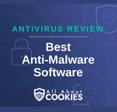 A blue background with images of locks and shields with the text &quot;Antivirus Review Best Anti-Malware Software&quot; and the All About Cookies logo. 