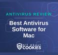 A blue background with images of locks and shields with the text &quot;Antivirus Review Best Antivirus Software for Mac&quot; and the All About Cookies logo. 