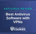 A blue background with images of locks and shields with the text &quot;Best Antivirus Software with VPNs&quot; and the All About Cookies logo. 