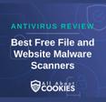 A blue background with images of locks and shields with the text &quot;Antivirus Review Best Free File and Website Malware Scanners&quot; and the All About Cookies logo. 