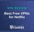 A blue background with images of locks and shields with the text &quot;VPN Review Best Free VPNs for Netflix&quot; and the All About Cookies logo. 