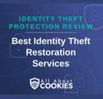 A blue background with images of locks and shields with the text &quot;Identity Theft Protection Review Best Identity Theft Restoration Services&quot; and the All About Cookies logo. 