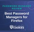 A blue background with images of locks and shields with the text &quot;Password Manager Review Best Password Managers for Firefox&quot; and the All About Cookies logo. 