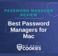 A blue background with images of locks and shields with the text &quot;Password Manager Review Best Password Managers for Mac&quot; and the All About Cookies logo. 