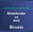 A blue background with images of locks and shields with the text &quot;Antivirus Review Bitdefender vs AVG&quot; and the All About Cookies logo. 