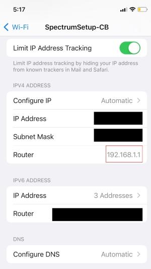 IP address on phone screen