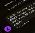 A security code text from PayPal is seen on a Google Pixel smartphone.