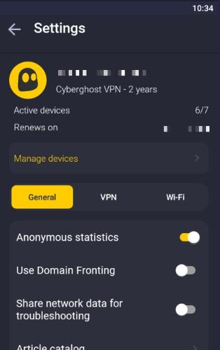 Screenshot of VPN settings