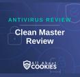 A blue background with images of locks and shields with the text &quot;Antivirus Review Clean Master Review&quot; and the All About Cookies logo. 