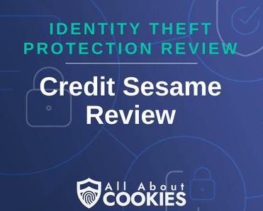 A blue background with images of locks and shields with the text &quot;Identity Theft Protection Review Credit Sesame Review&quot; and the All About Cookies logo. 