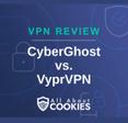 A blue background with images of locks and shields with the text &quot;VPN Review CyberGhost vs. VyprVPN&quot; and the All About Cookies logo. 