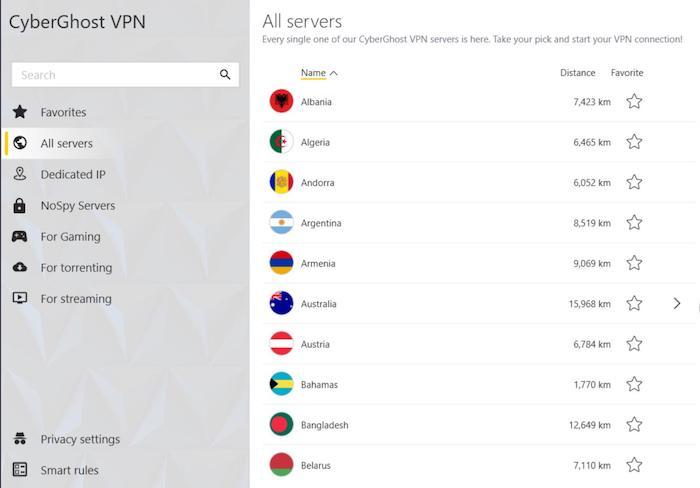 Selecting All servers in CyberGhost VPN lets you access over 7,000 servers across the world.