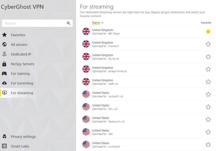 CyberGhost includes VPN servers optimized for streaming Netflix, Hulu, and other services.