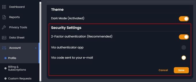 DeleteMe security settings for passwordless authentication.