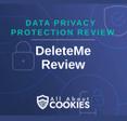 A blue background with images of locks and shields with the text &quot;Data Privacy Protection Review DeleteMe Review&quot; and the All About Cookies logo. 