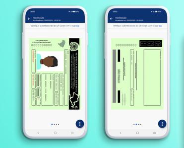An illustration of the front and back of a digital drivers license on an iPhone.
