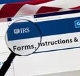 An Internal Revenue Service webpage with a magnifying glass on the word forms.