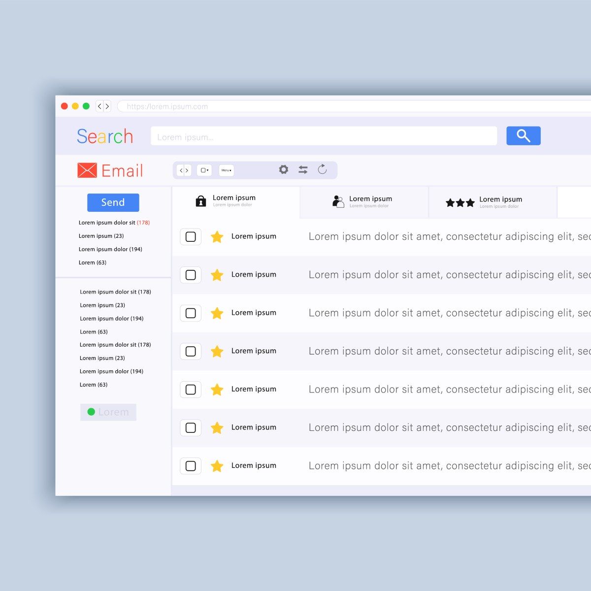 An illustration of an email inbox with starred, unread messages