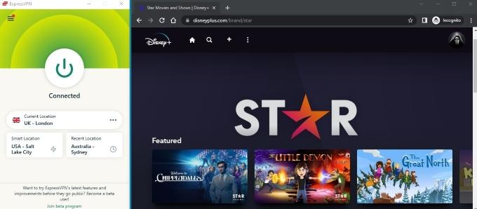 We couldn't access Disney+ Star content, which is typically available only outside the US, with IPVanish. But ExpressVPN unlocked the Star library with no issues.
