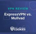 A blue background with images of locks and shields with the text &quot;VPN Review ExpressVPN vs. Mullvad&quot; and the All About Cookies logo. 