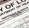 Close-up of a death certificate.