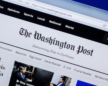 The homepage for The Washington Post displayed online. News articles are often locked behind paywalls.