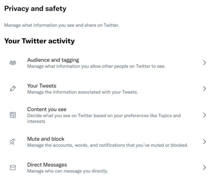The Privacy and Safety page on the Twitter website.
