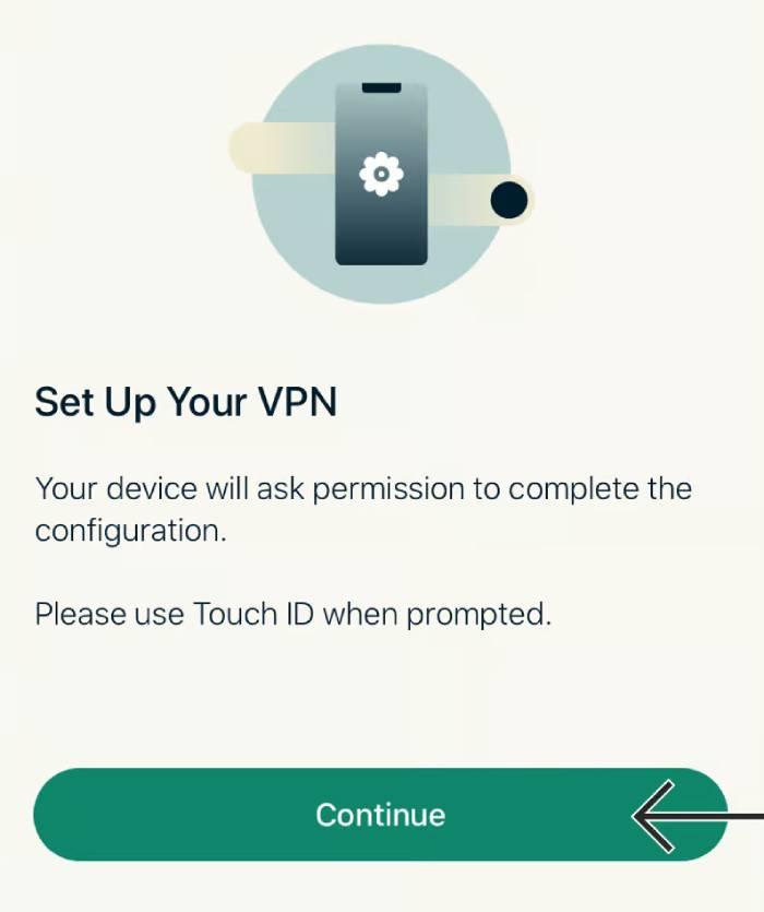 The ExpressVPN iOS screen with directions for setting up your VPN.