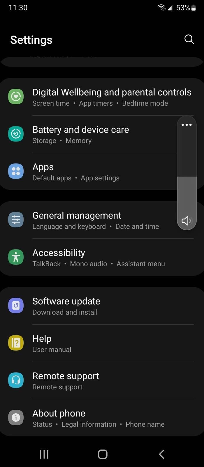 A screenshot of the settings screen on an Android phone.