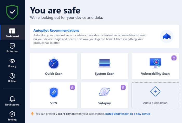Screenshot of Bitdefender interface