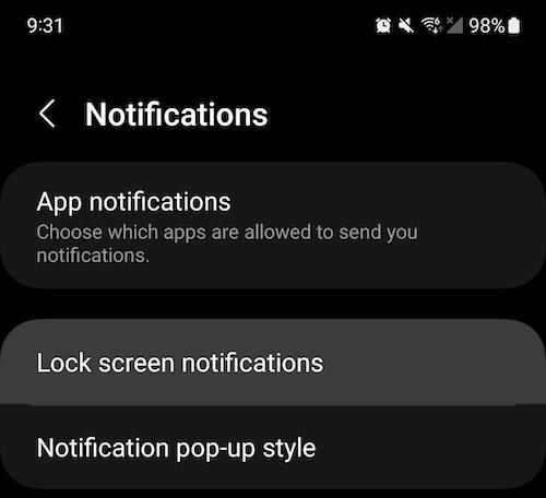 To disable lock screen notifications, go to Settings → Notifications → Lock screen notifications.