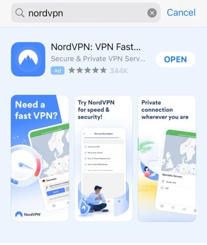 The Apple app store screen for the NordVPN app.
