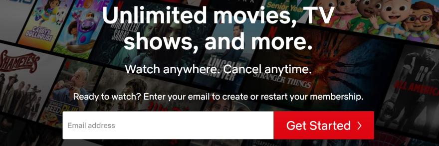 A screenshot of the Netflix website with a place for users to sign up with their email address
