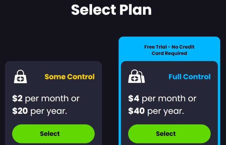A screenshot of the Control D website showing two plans for its Smart DNS service, Same Control plan and Full Control plan