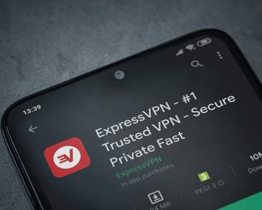 The ExpressVPN app download page on display of a smartphone.