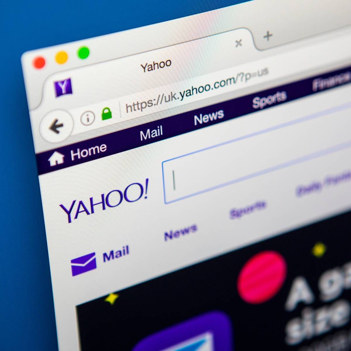 A close-up of the Yahoo homepage on someone&#x27;s browser.
