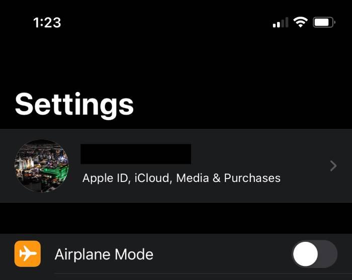 The iPhone/iPad settings page.