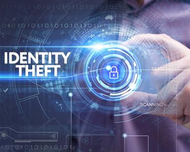 Abstract image of blue concentric circles around someone holding a lock symbol with the words &quot;Identity Theft&quot;